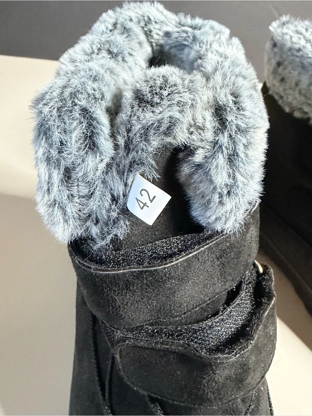 Black Faux Fur Cuff Suede Winter Boots